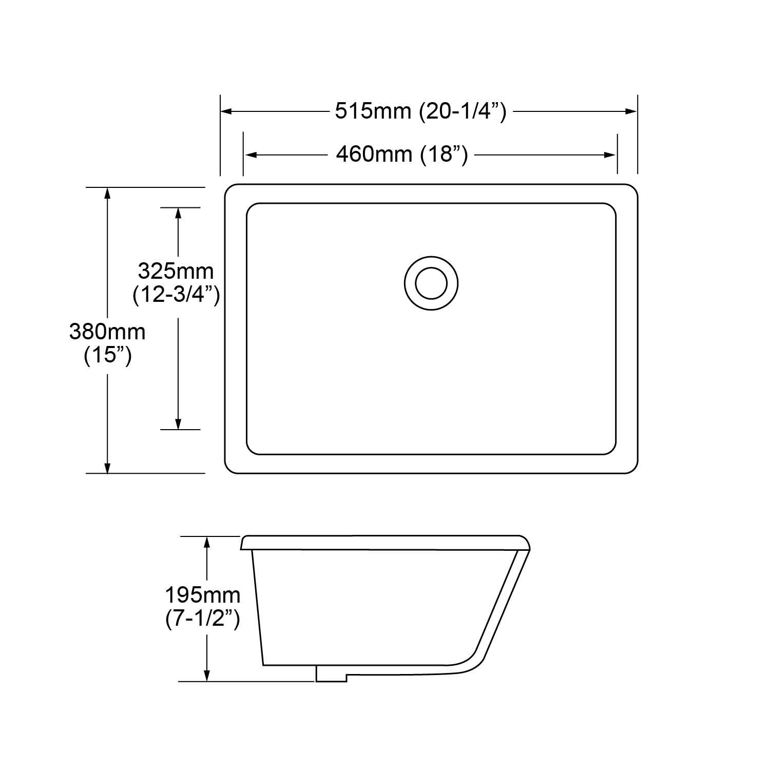specification of MU-2120R, 20-inch bathroom porcelain rectangle granite undermount sink